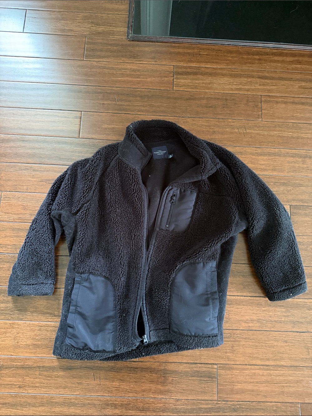 Faded Glory Black Sherpa Jacket with Zippered Chest Pocket